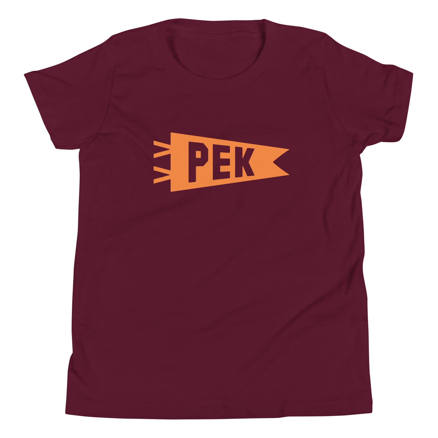 Kid's Airport Code Tee - Orange Graphic • PEK Beijing • YHM Designs - Image 01