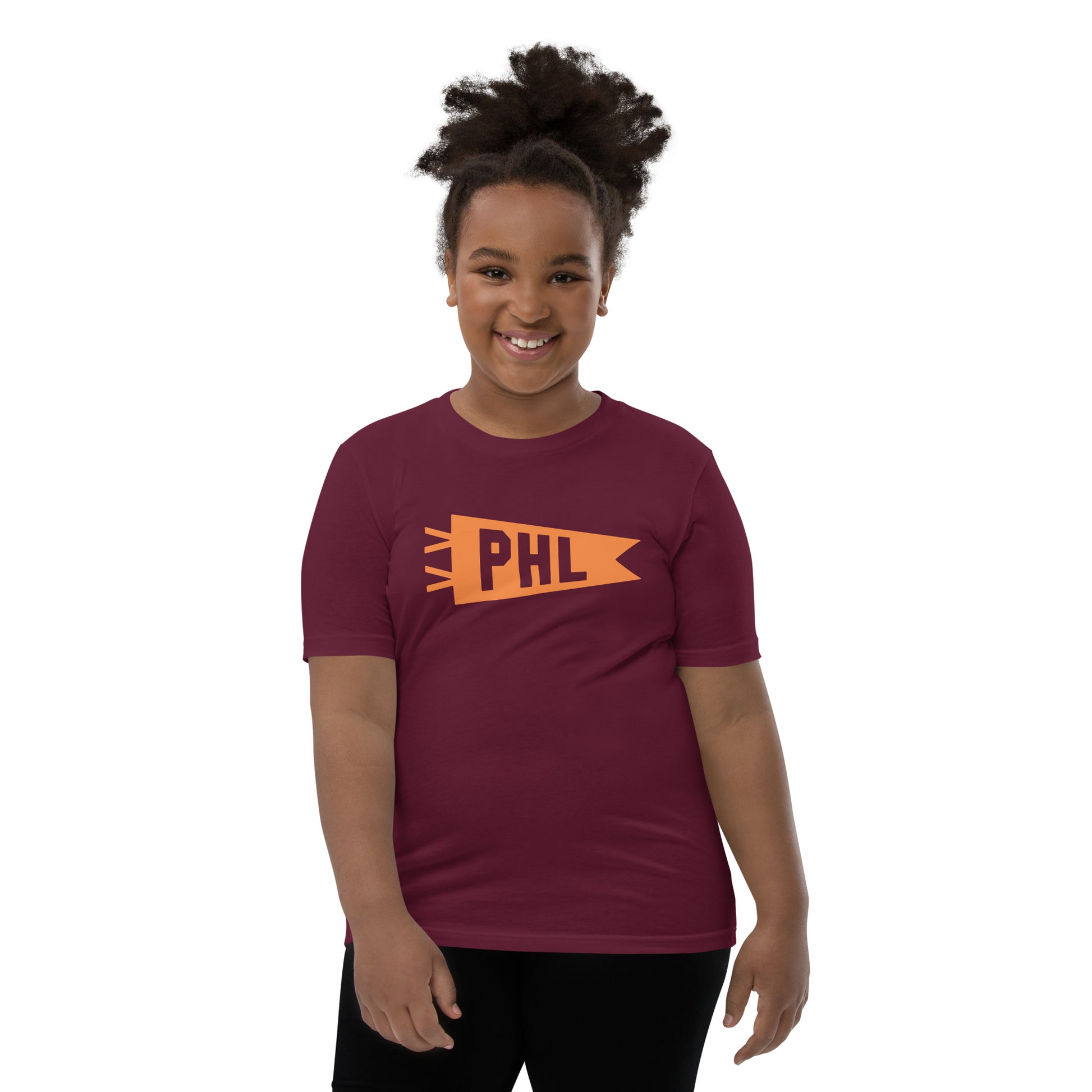 Kid's Airport Code Tee - Orange Graphic • PHL Philadelphia • YHM Designs - Image 05
