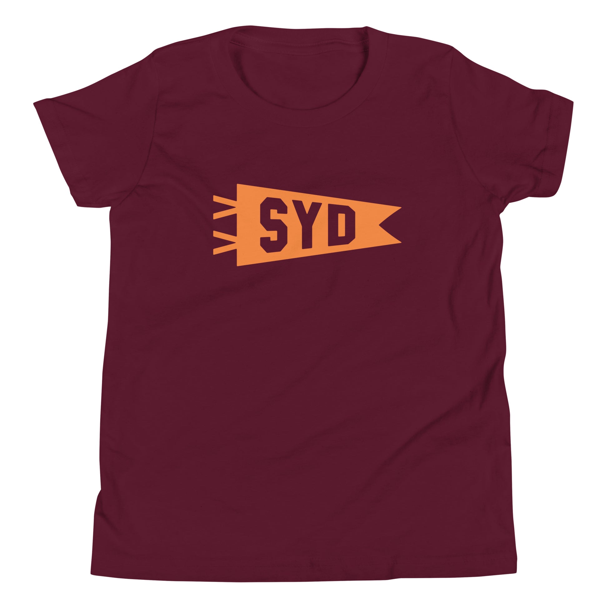 Kid's Airport Code Tee - Orange Graphic • SYD Sydney • YHM Designs - Image 01