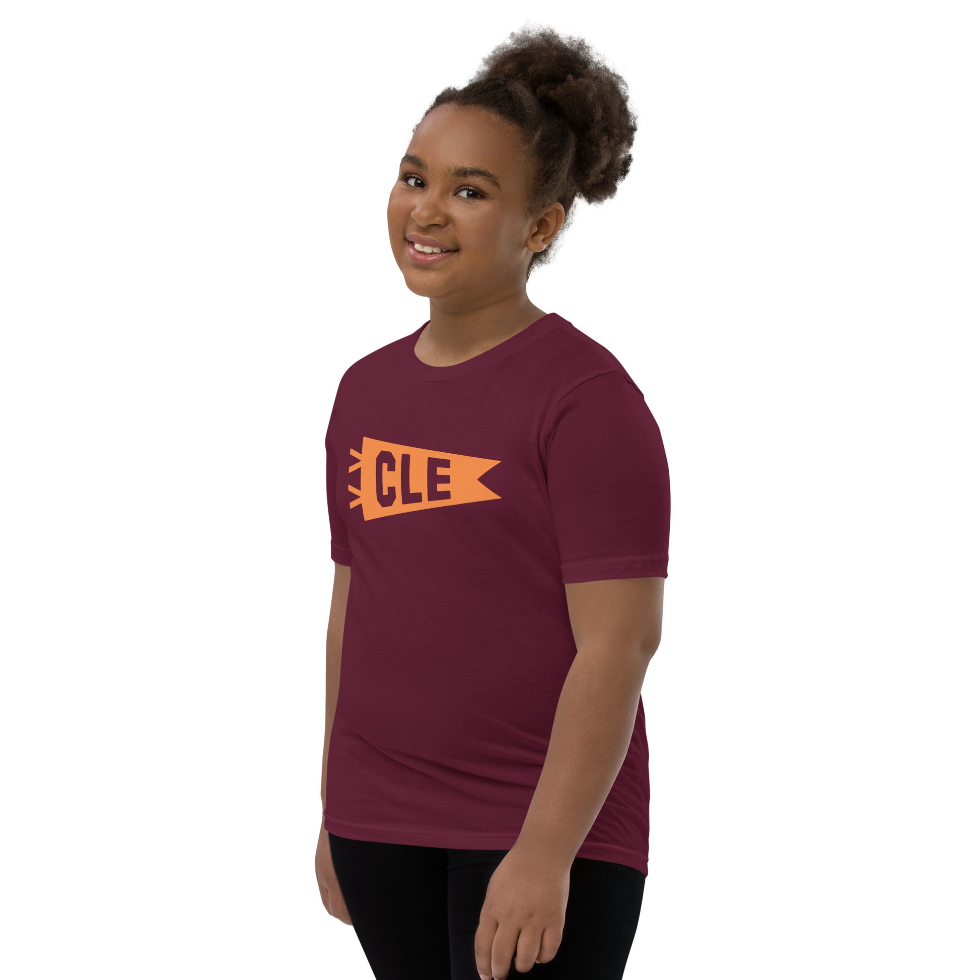 Kid's Airport Code Tee - Orange Graphic • CLE Cleveland • YHM Designs - Image 04