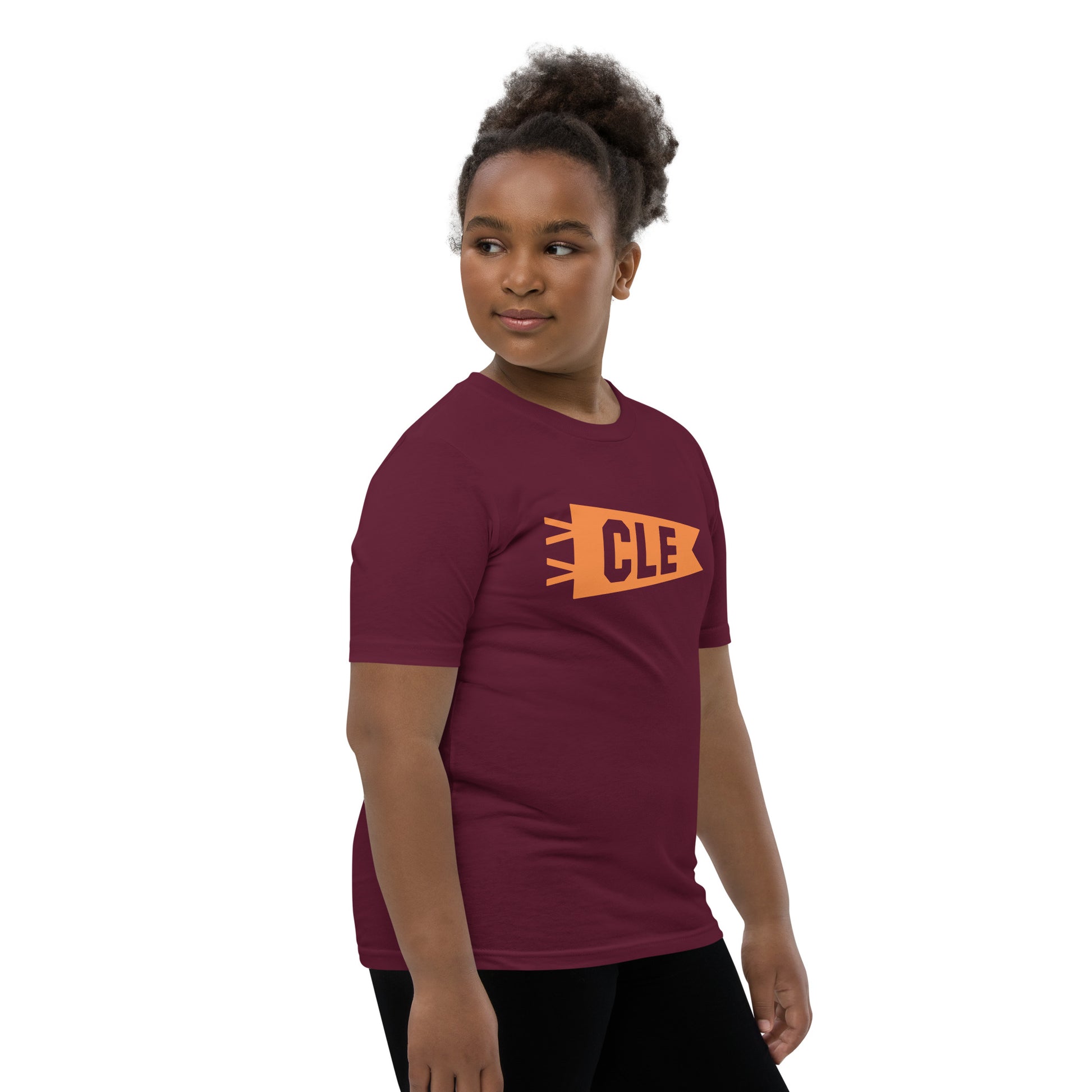 CLE Cleveland Kid's T-Shirt • Banner Design in Orange • YHM Designs - Image 03