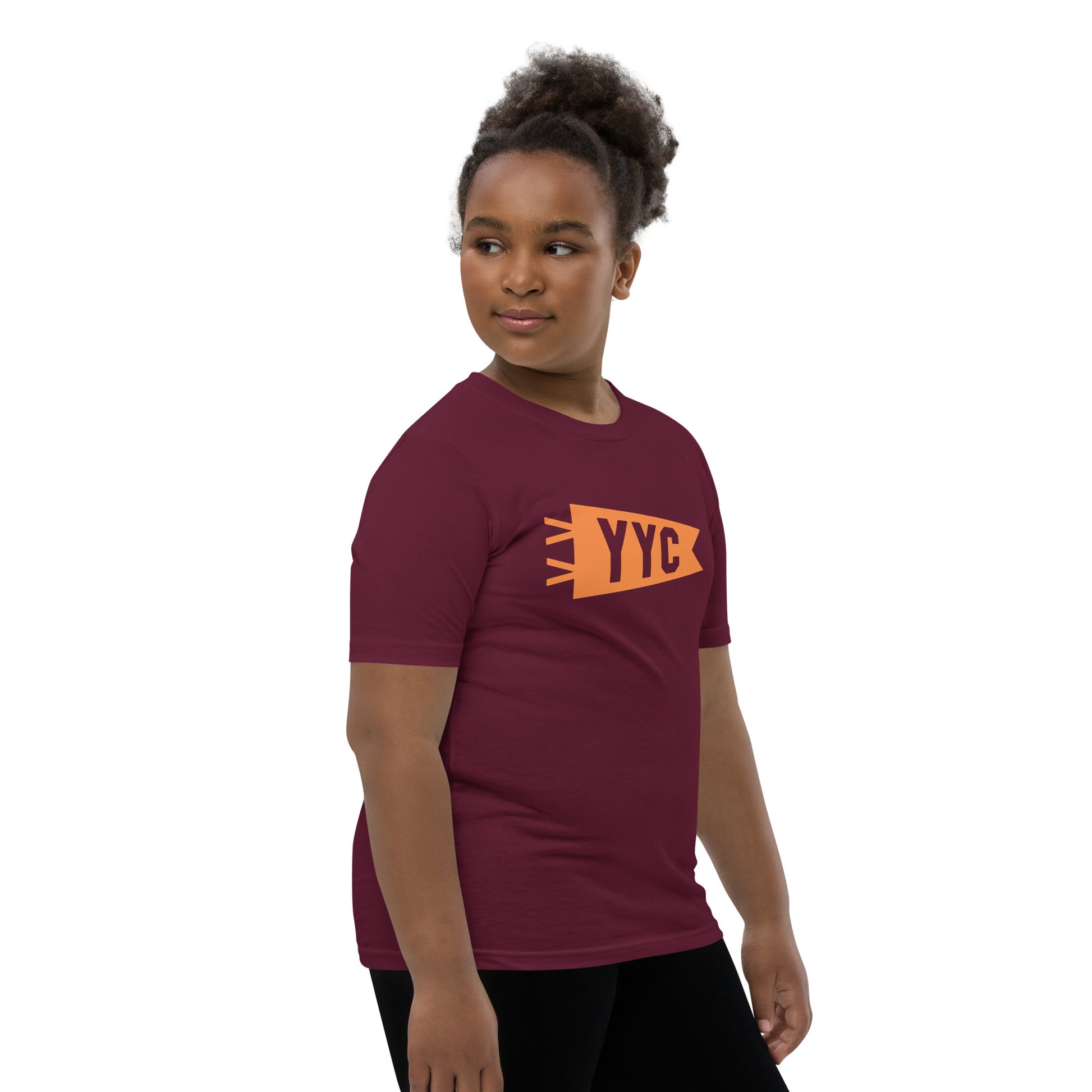 Kid's Airport Code Tee - Orange Graphic • YYC Calgary • YHM Designs - Image 03