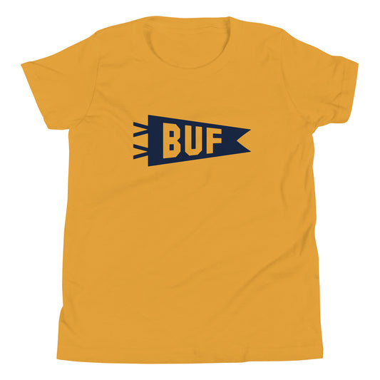 Kid's Airport Code Tee - Navy Blue Graphic • BUF Buffalo • YHM Designs - Image 02