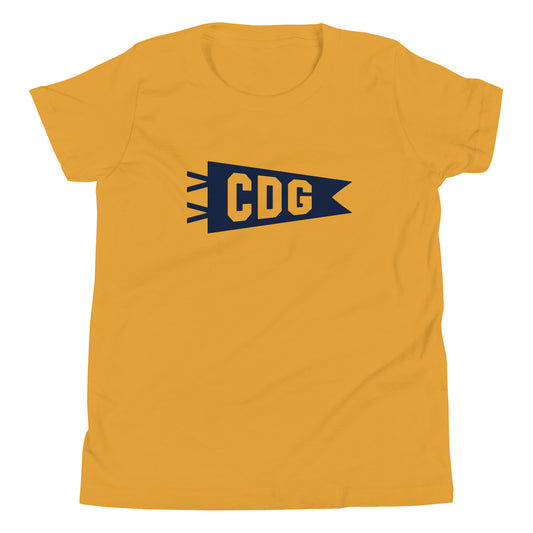 Kid's Airport Code Tee - Navy Blue Graphic • CDG Paris • YHM Designs - Image 02