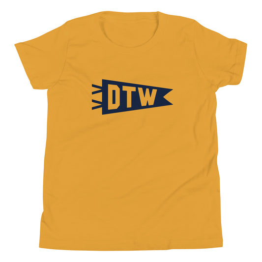 Kid's Airport Code Tee - Navy Blue Graphic • DTW Detroit • YHM Designs - Image 02