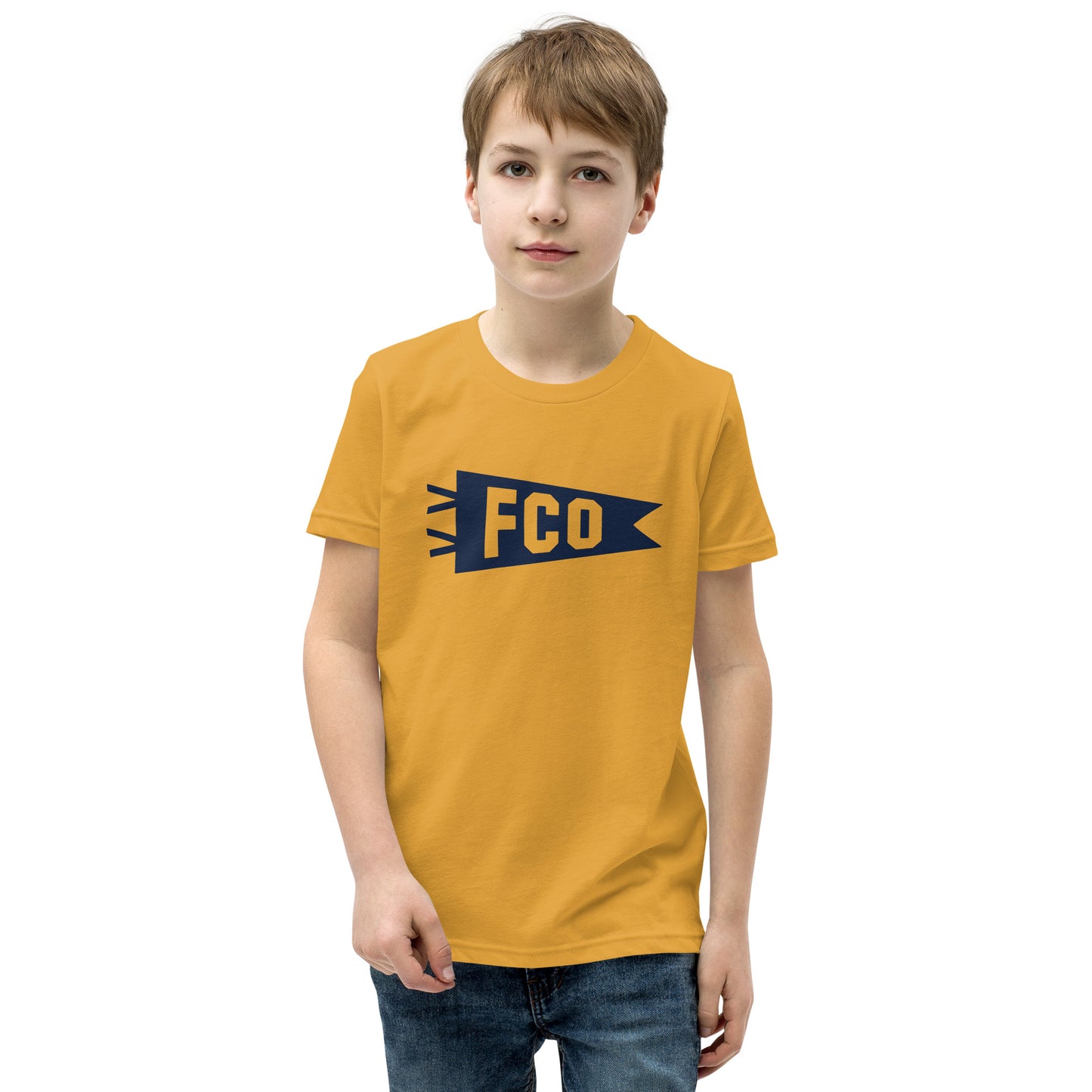 FCO Rome Kid's T-Shirt • Banner Design in Navy Blue • YHM Designs - Image 08