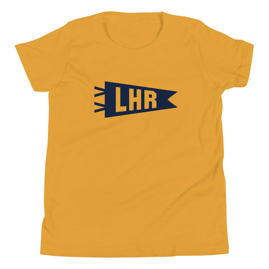 Kid's Airport Code Tee - Navy Blue Graphic • LHR London • YHM Designs - Image 02