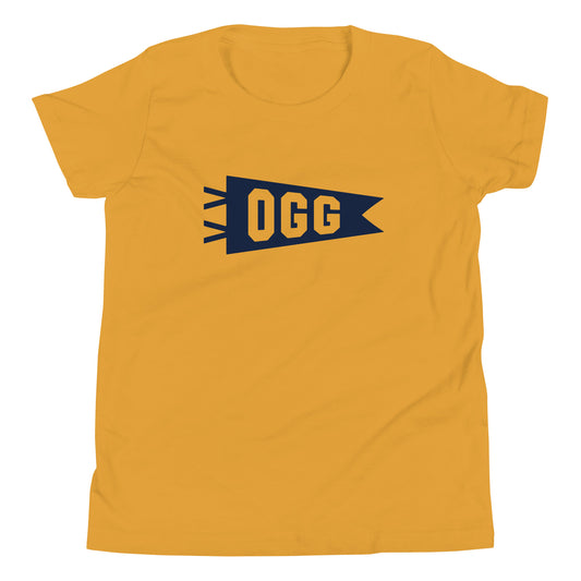 Kid's Airport Code Tee - Navy Blue Graphic • OGG Maui • YHM Designs - Image 02