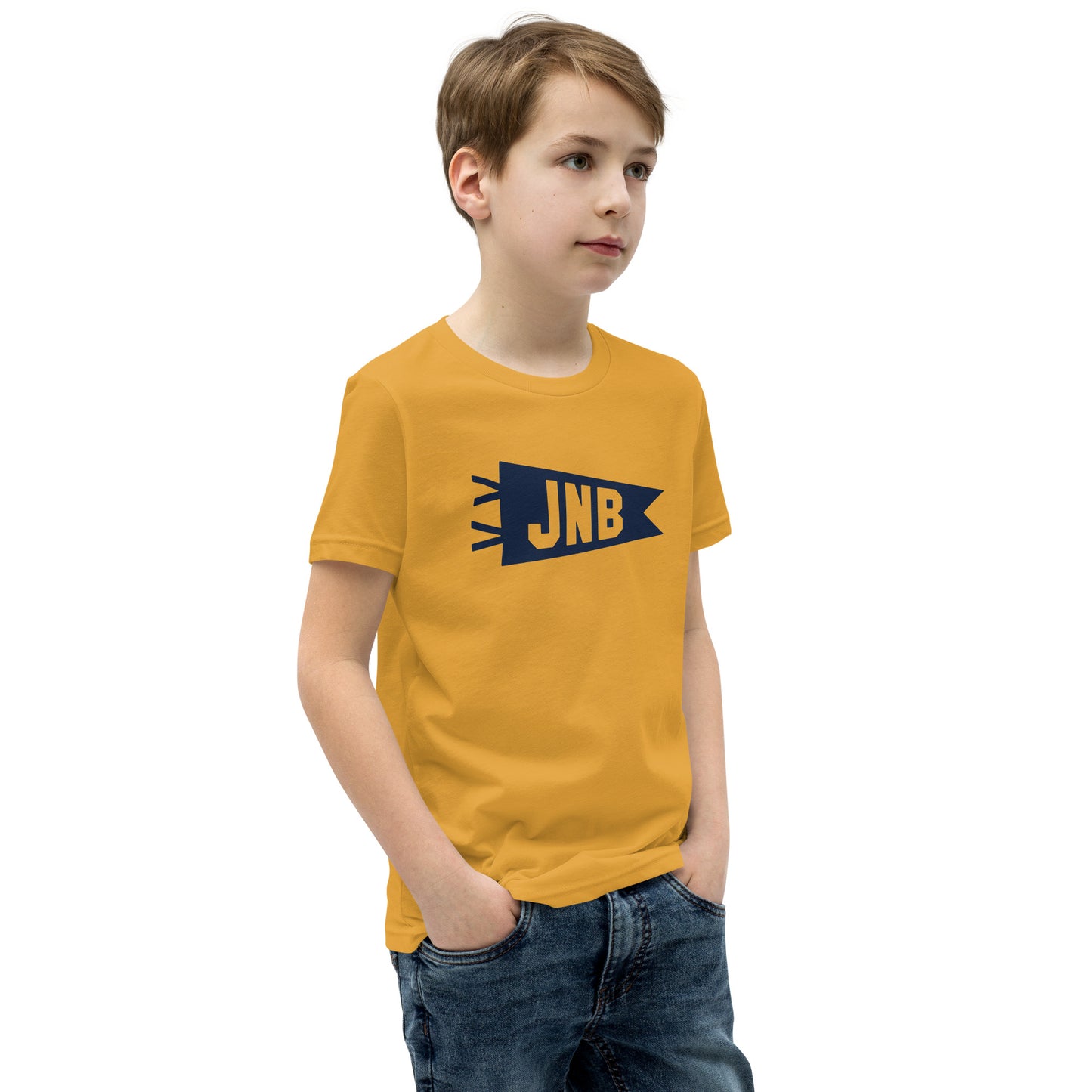 Kid's Airport Code Tee - Navy Blue Graphic • JNB Johannesburg • YHM Designs - Image 07