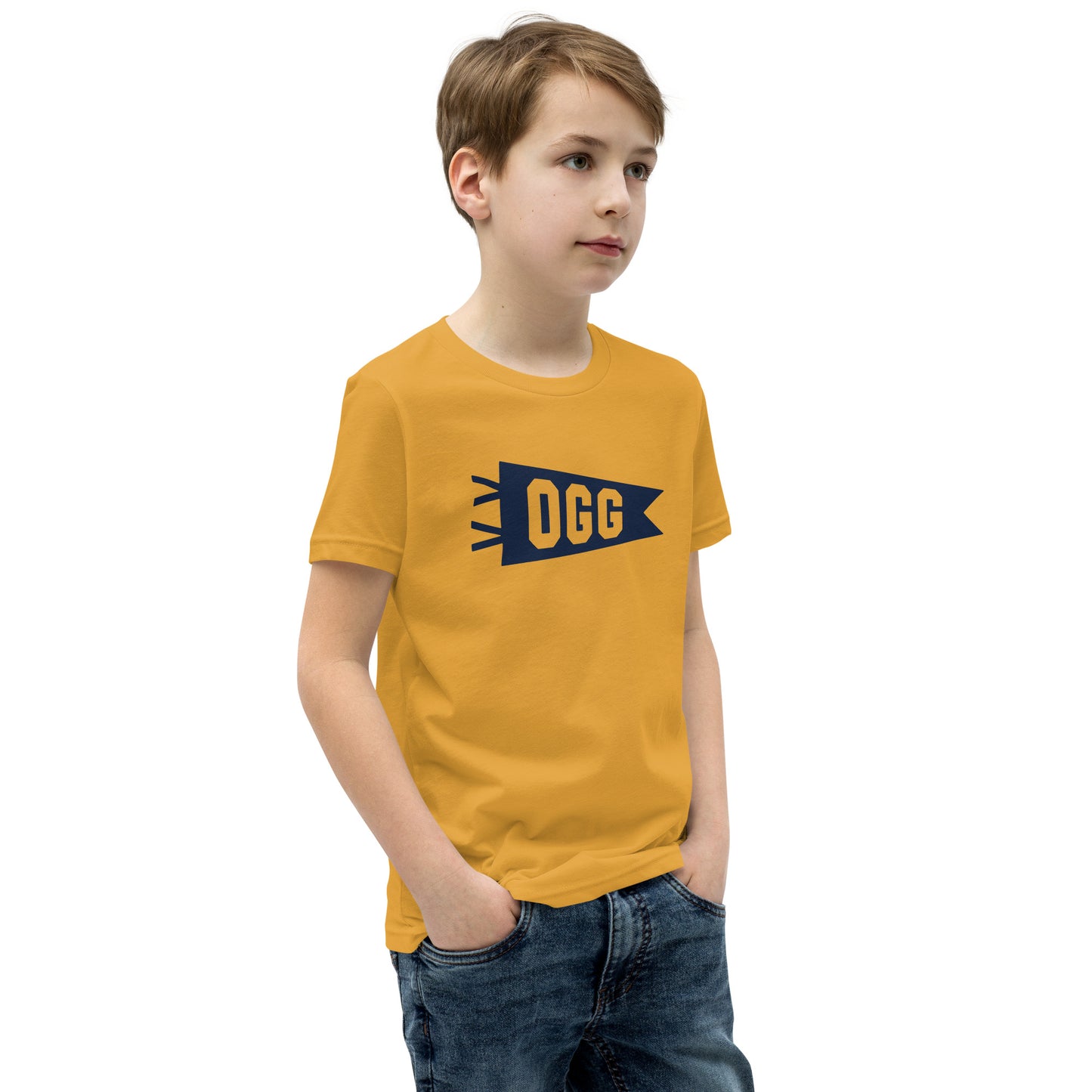 Kid's Airport Code Tee - Navy Blue Graphic • OGG Maui • YHM Designs - Image 07