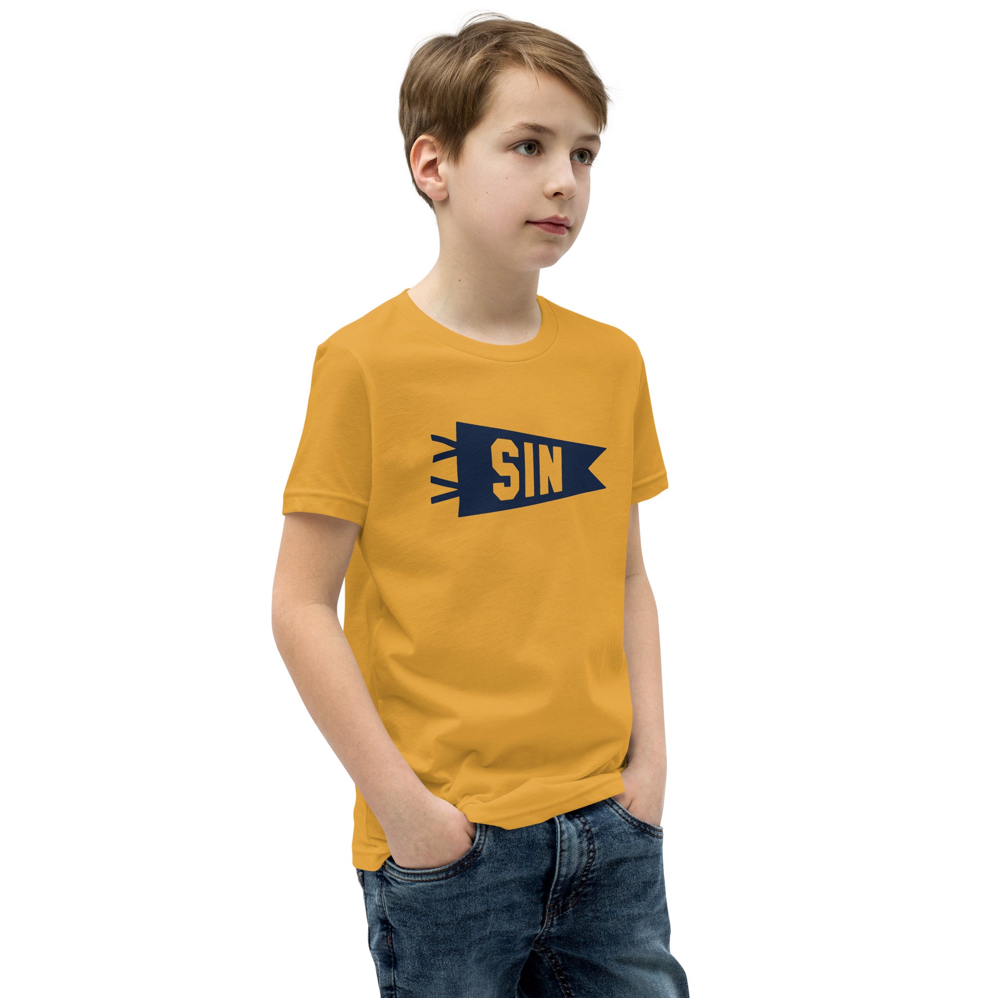 Kid's Airport Code Tee - Navy Blue Graphic • SIN Singapore • YHM Designs - Image 07