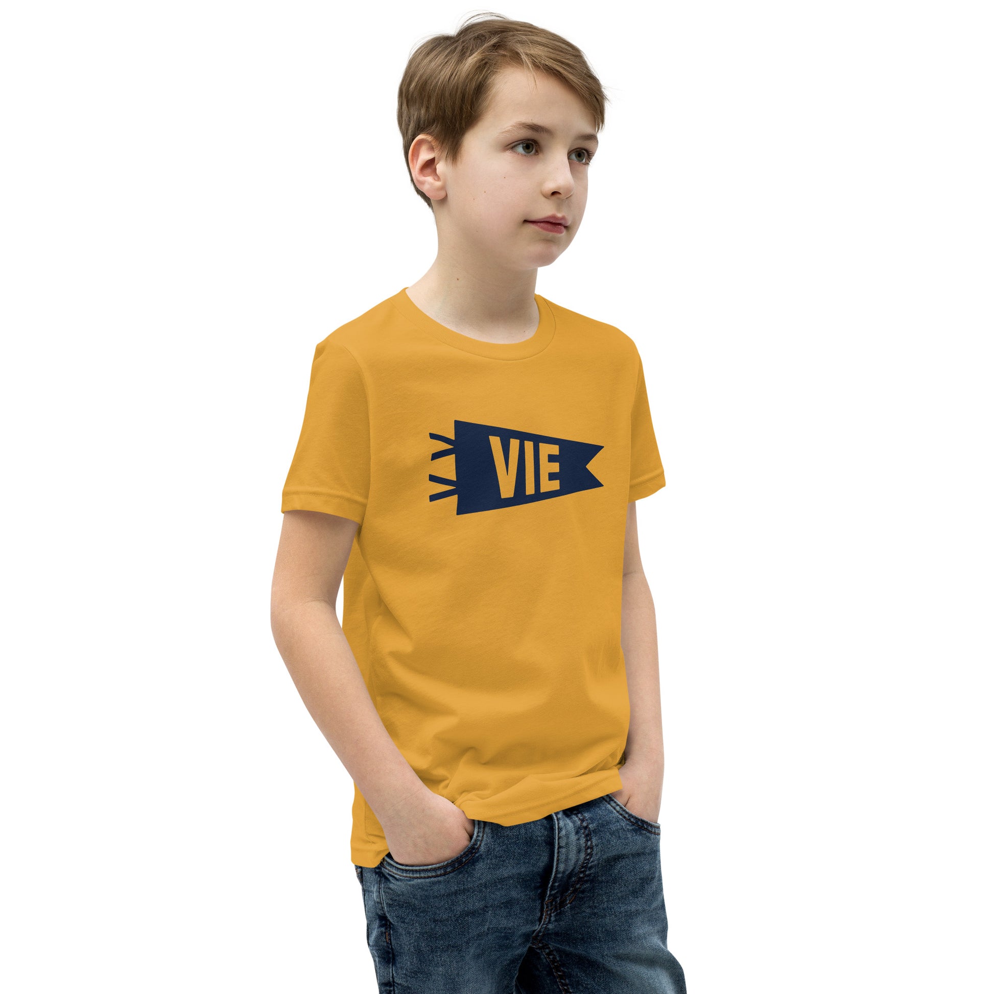 Kid's Airport Code Tee - Navy Blue Graphic • VIE Vienna • YHM Designs - Image 07