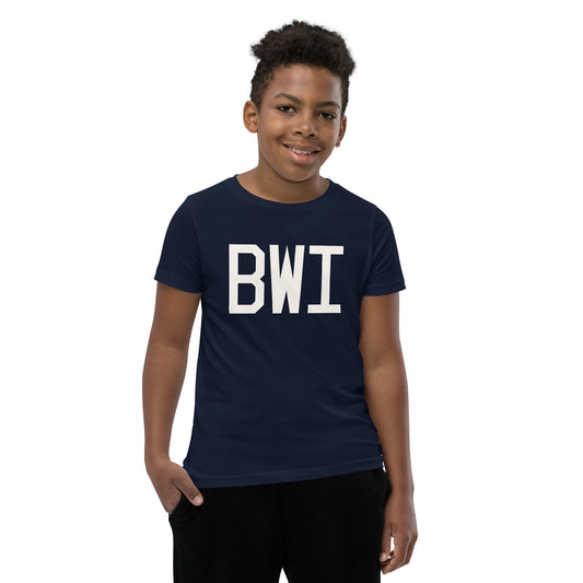 Kid's T-Shirt - White Graphic • BWI Baltimore • YHM Designs - Image 01