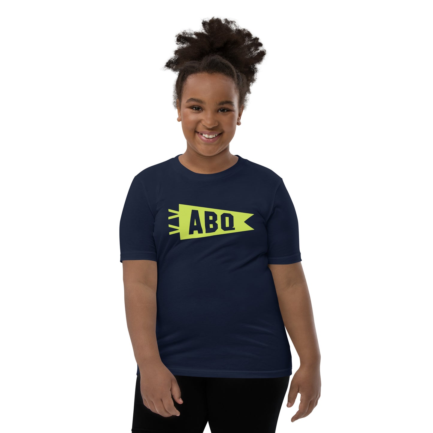 Kid's Airport Code Tee - Green Graphic • ABQ Albuquerque • YHM Designs - Image 05