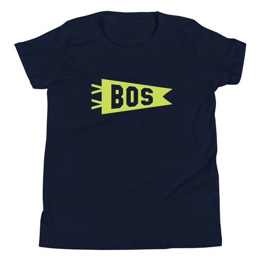 Kid's Airport Code Tee - Green Graphic • BOS Boston • YHM Designs - Image 01