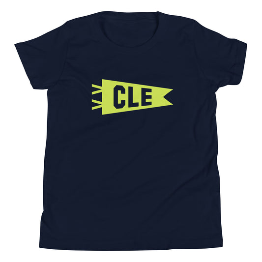 Kid's Airport Code Tee - Green Graphic • CLE Cleveland • YHM Designs - Image 01
