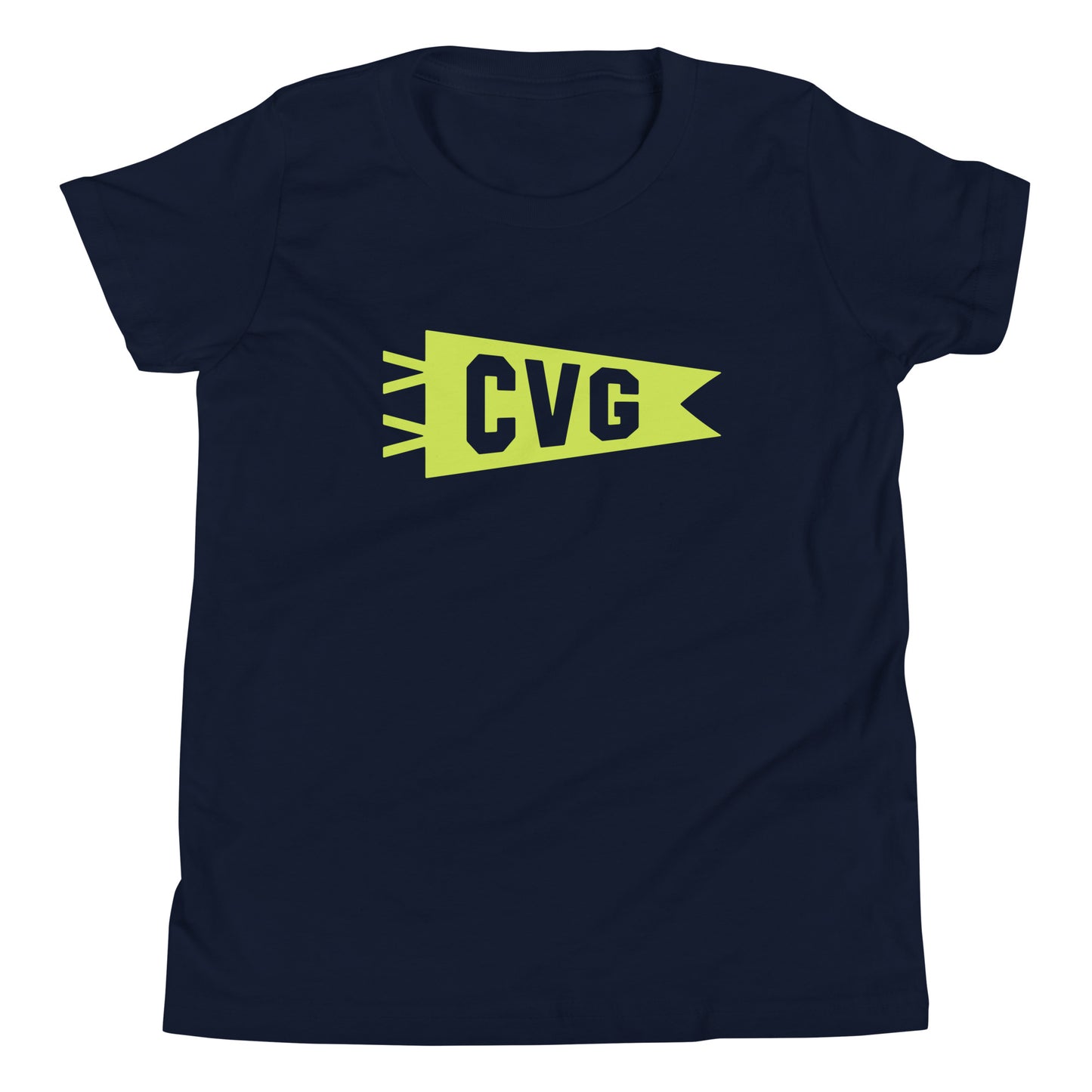 Kid's Airport Code Tee - Green Graphic • CVG Cincinnati • YHM Designs - Image 01