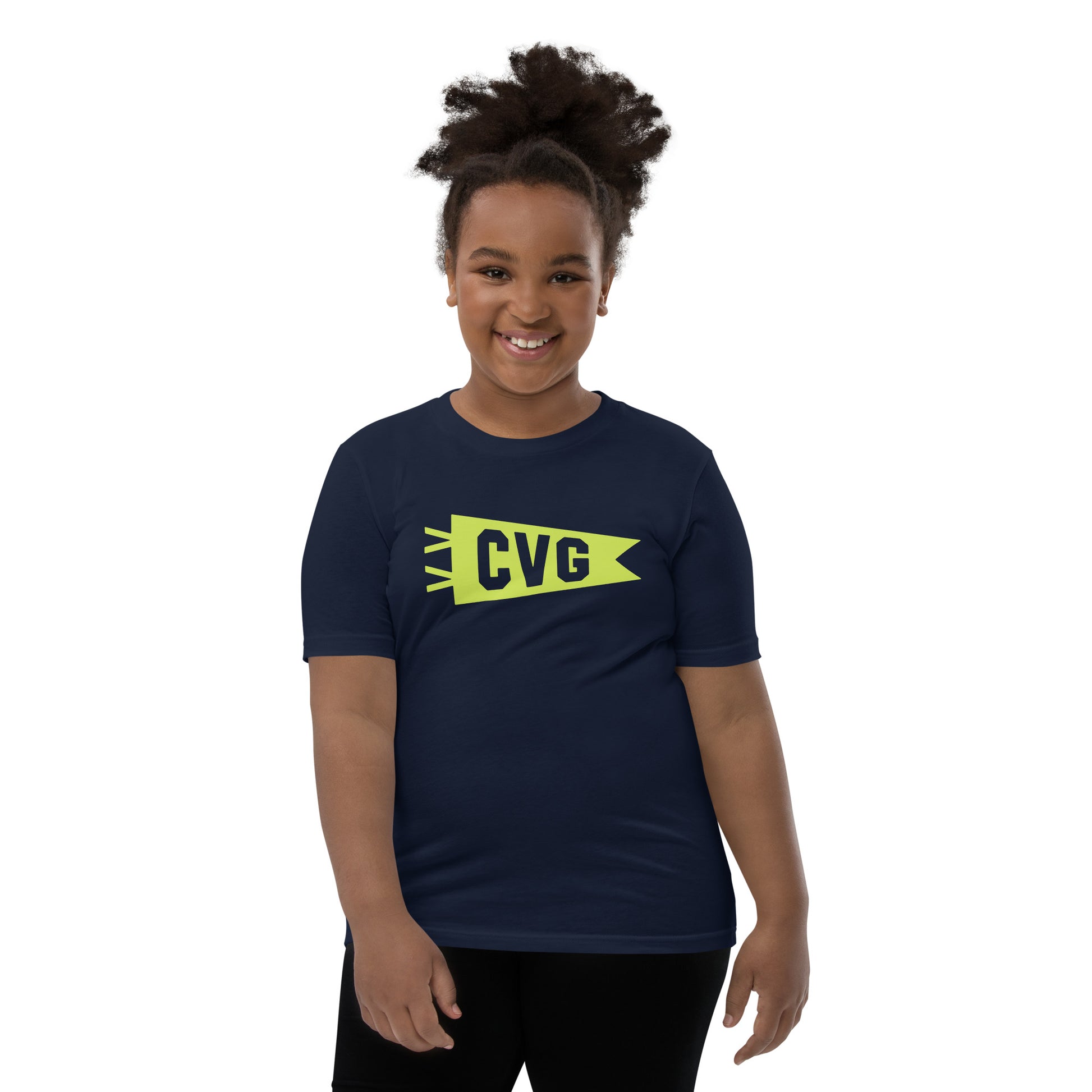 Kid's Airport Code Tee - Green Graphic • CVG Cincinnati • YHM Designs - Image 05