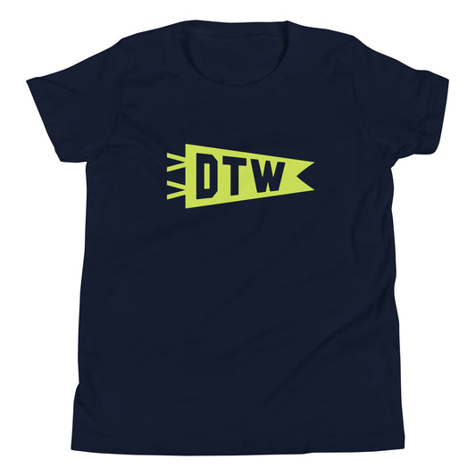 Kid's Airport Code Tee - Green Graphic • DTW Detroit • YHM Designs - Image 01