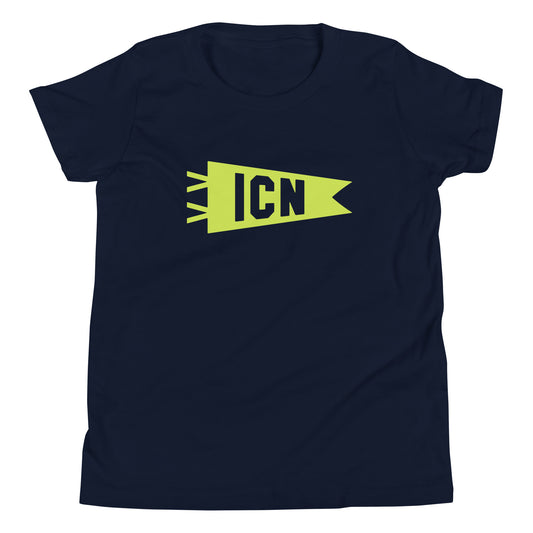 Kid's Airport Code Tee - Green Graphic • ICN Seoul • YHM Designs - Image 01