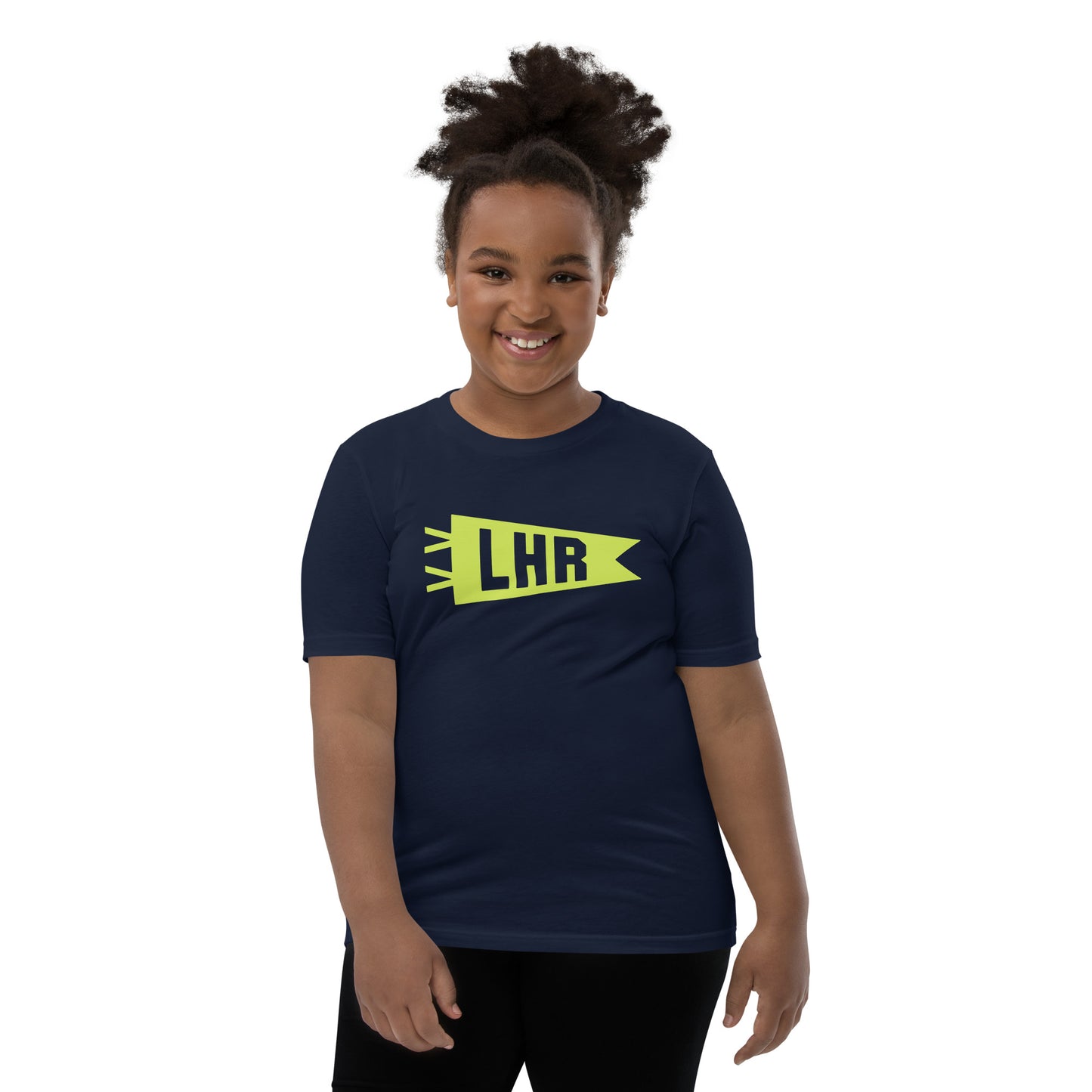 Kid's Airport Code Tee - Green Graphic • LHR London • YHM Designs - Image 05