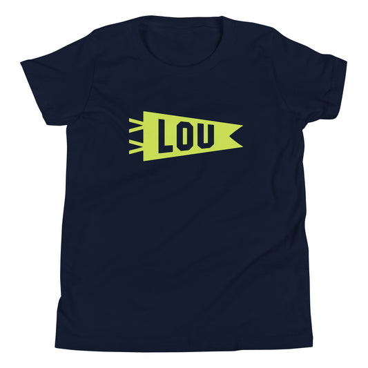 Kid's Airport Code Tee - Green Graphic • LOU Louisville • YHM Designs - Image 01
