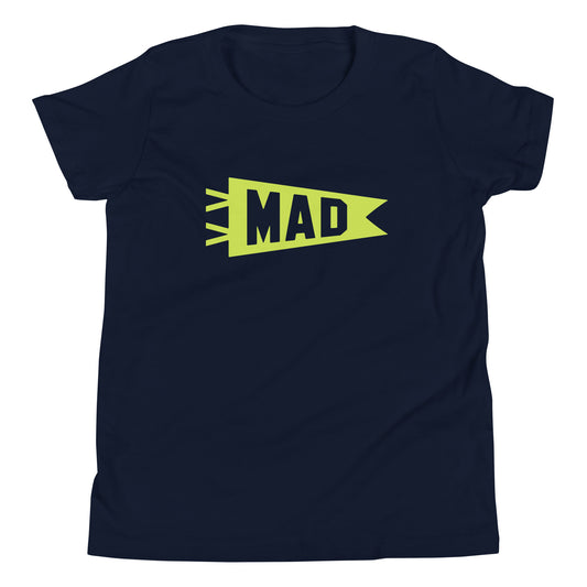 Kid's Airport Code Tee - Green Graphic • MAD Madrid • YHM Designs - Image 01