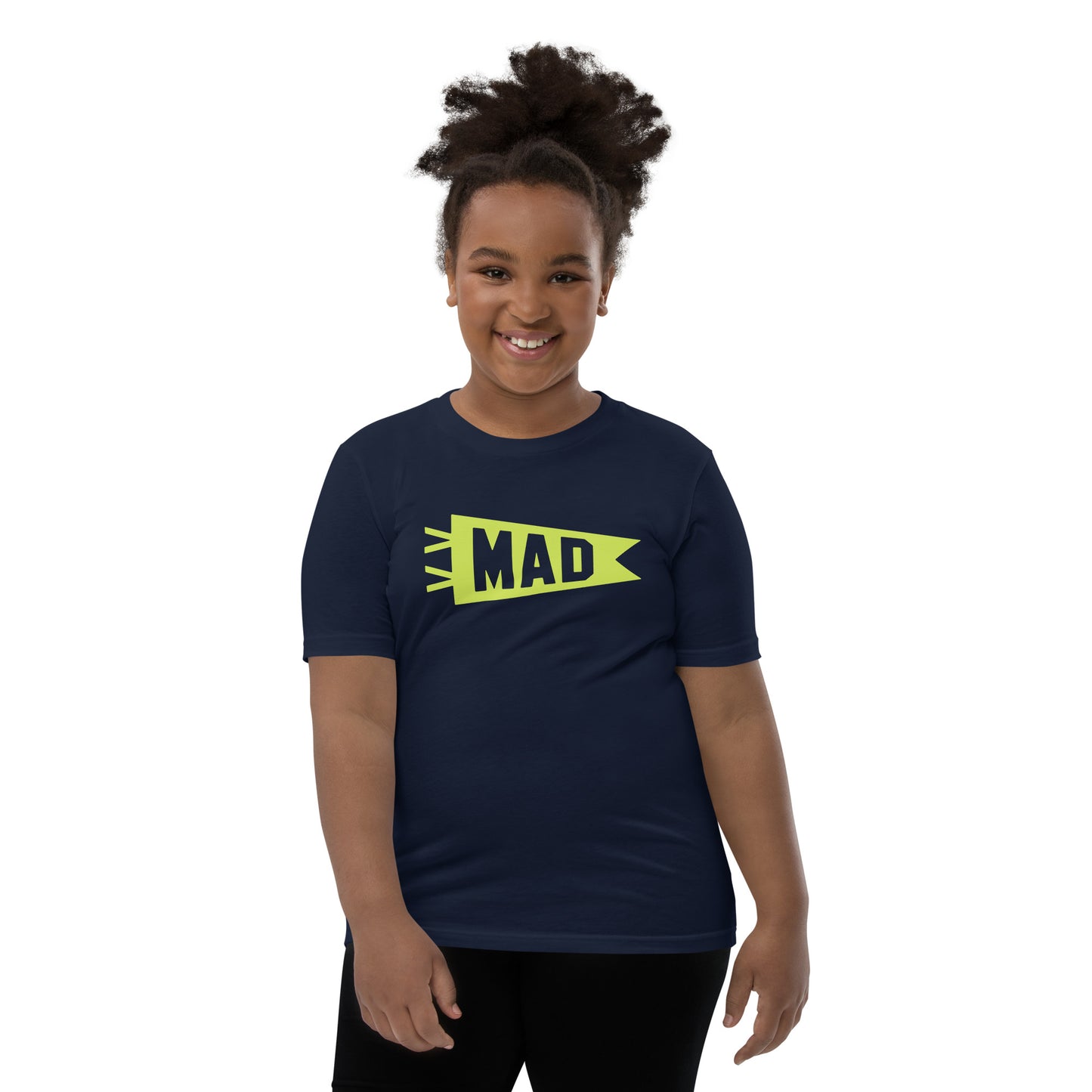Kid's Airport Code Tee - Green Graphic • MAD Madrid • YHM Designs - Image 05