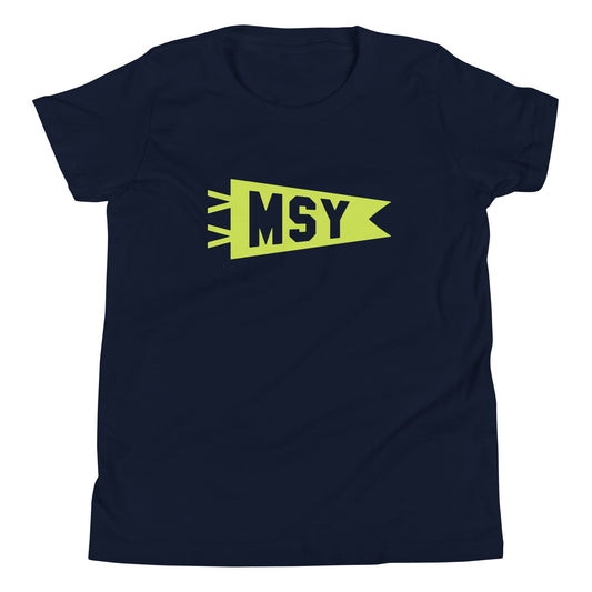 Kid's Airport Code Tee - Green Graphic • MSY New Orleans • YHM Designs - Image 01