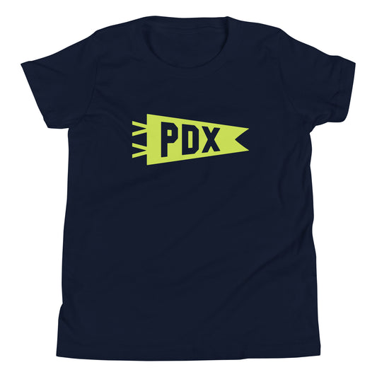 Kid's Airport Code Tee - Green Graphic • PDX Portland • YHM Designs - Image 01