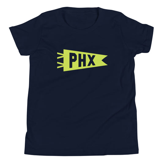 Kid's Airport Code Tee - Green Graphic • PHX Phoenix • YHM Designs - Image 01