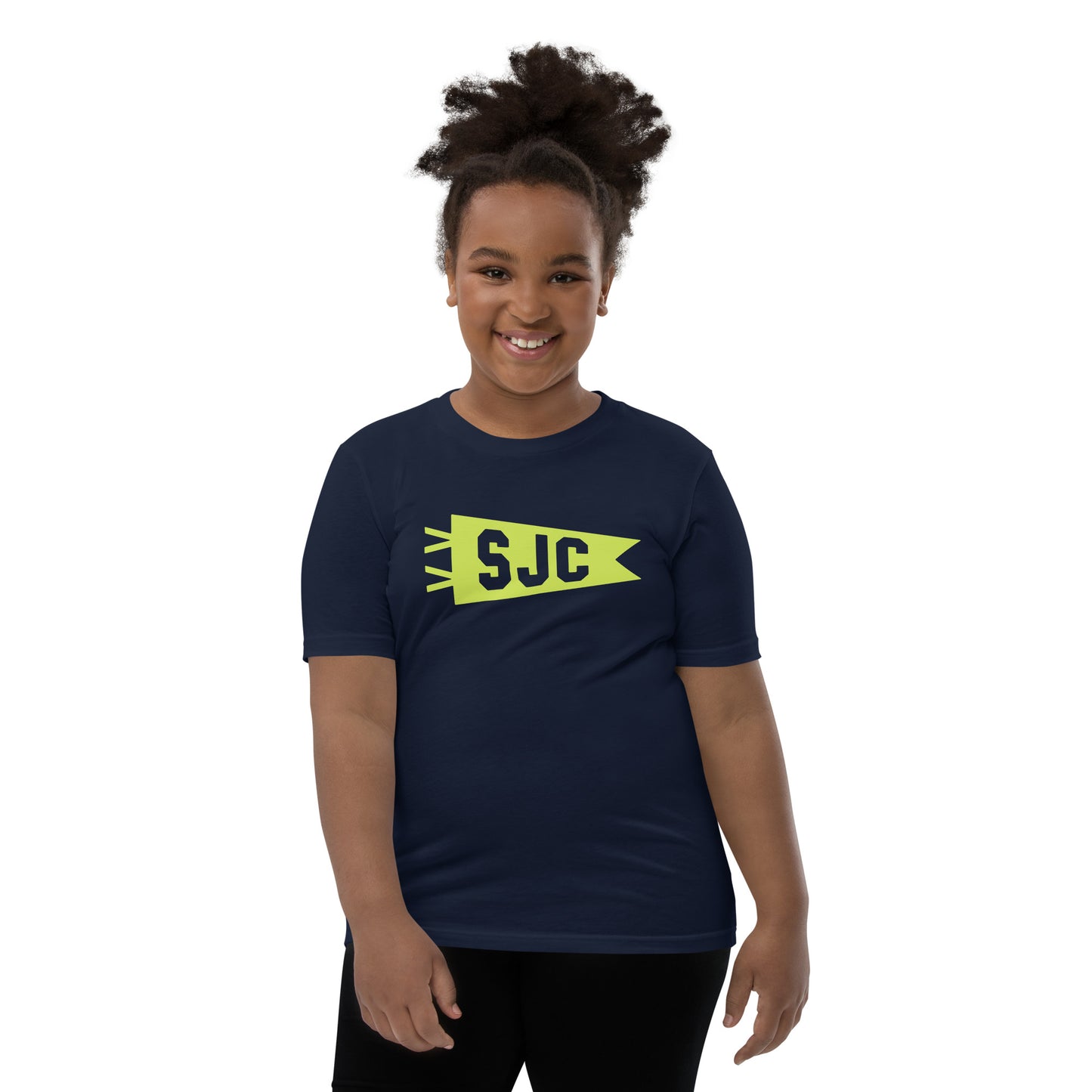 SJC San Jose Kid's T-Shirt • Banner Design in Green • YHM Designs - Image 05