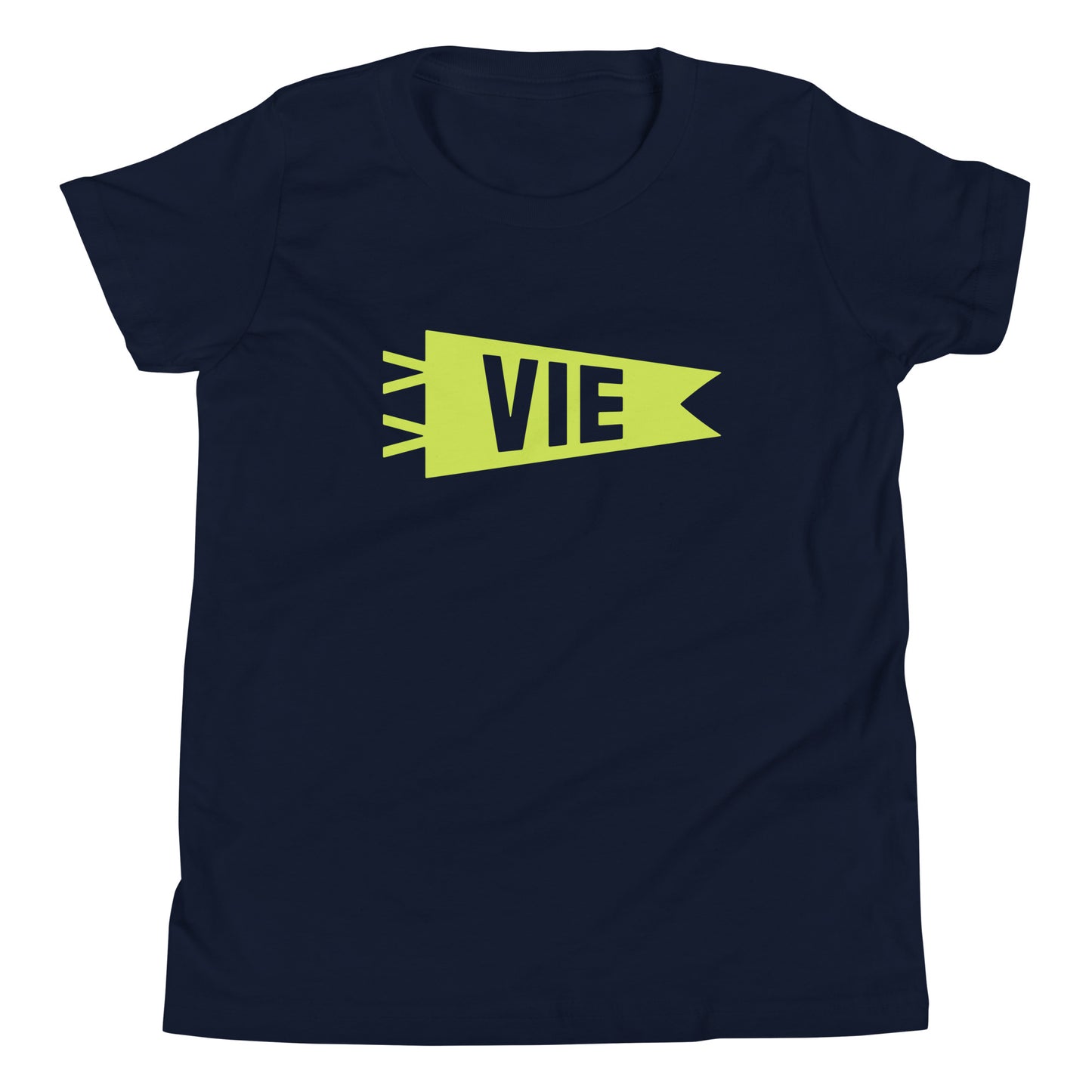 Kid's Airport Code Tee - Green Graphic • VIE Vienna • YHM Designs - Image 01