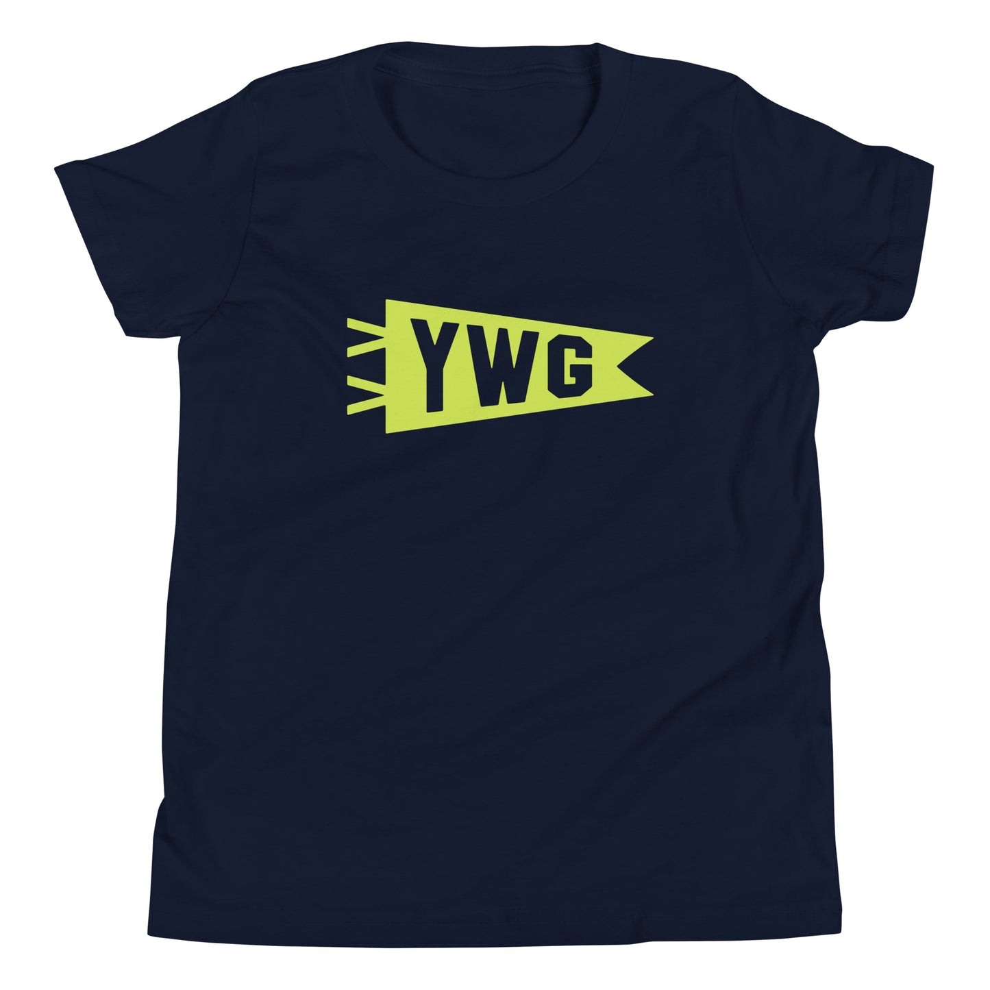 Kid's Airport Code Tee - Green Graphic • YWG Winnipeg • YHM Designs - Image 01