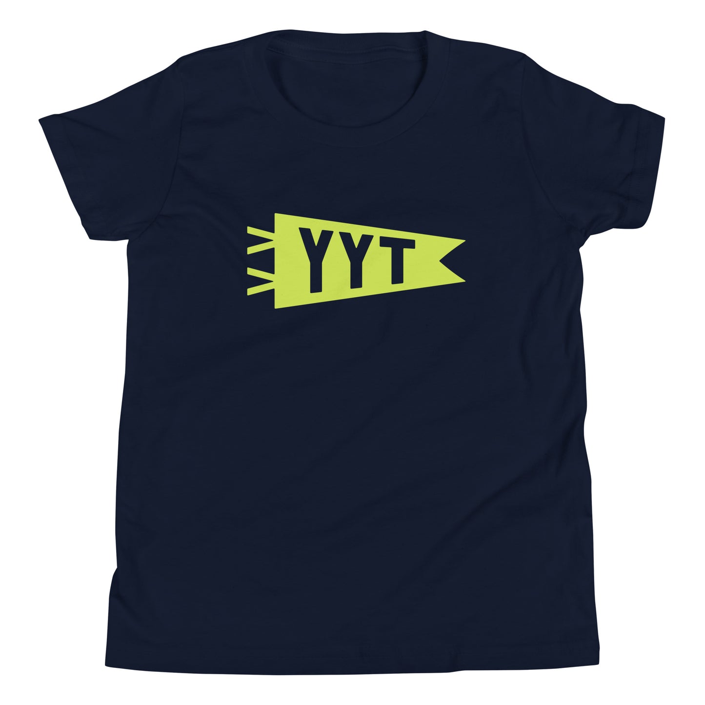 Kid's Airport Code Tee - Green Graphic • YYT St. John's • YHM Designs - Image 01