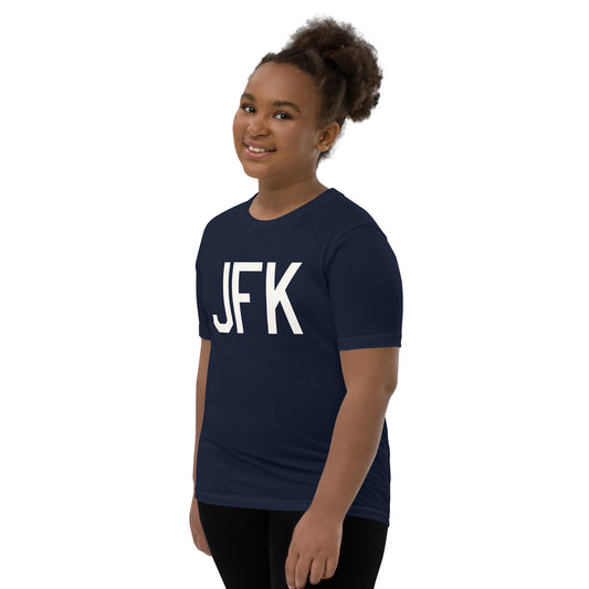 Kid's T-Shirt - White Graphic • JFK New York • YHM Designs - Image 02