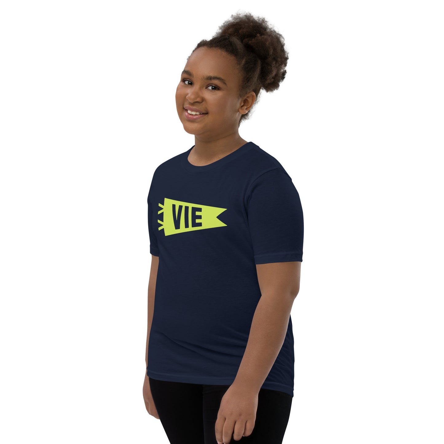 Kid's Airport Code Tee - Green Graphic • VIE Vienna • YHM Designs - Image 04