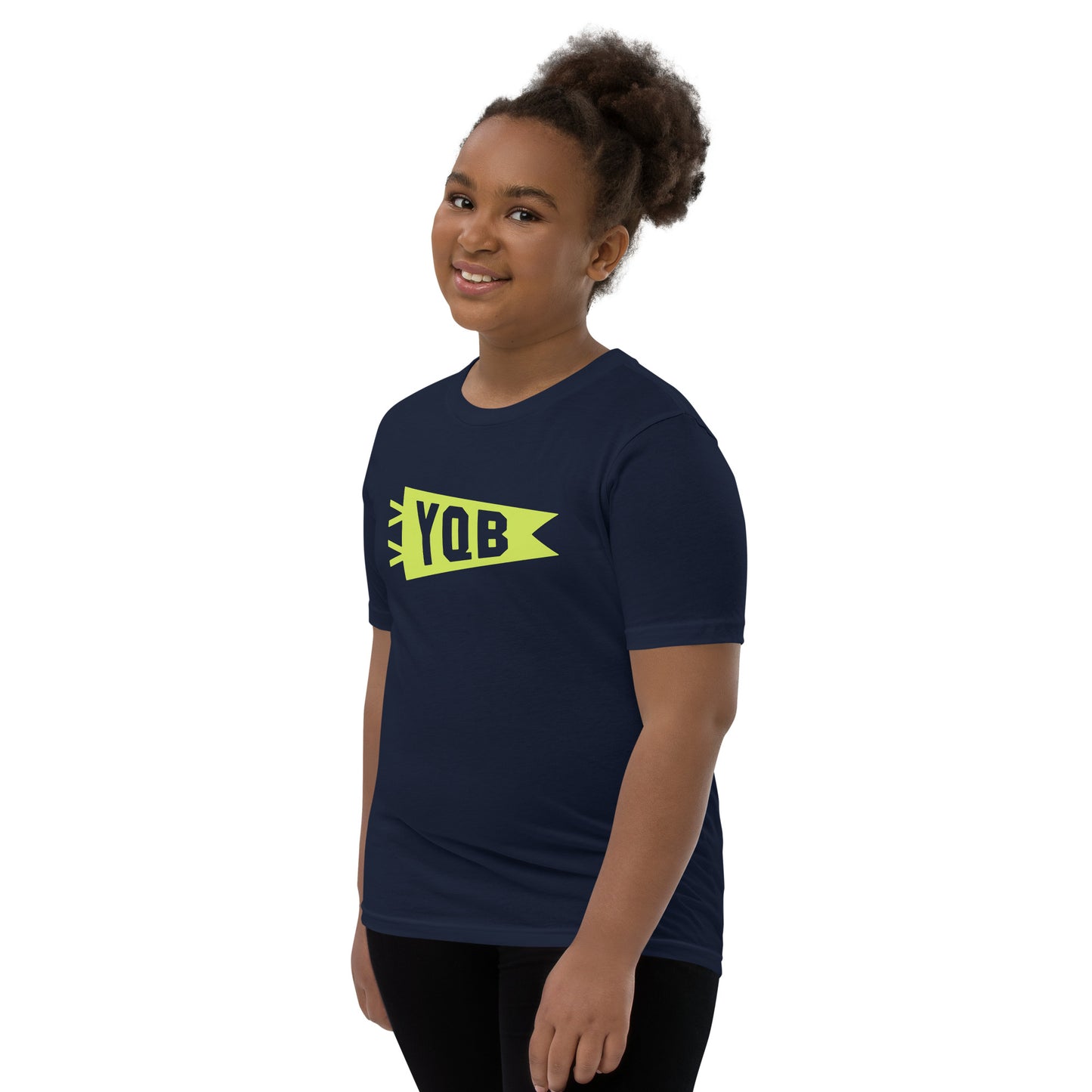 Kid's Airport Code Tee - Green Graphic • YQB Quebec City • YHM Designs - Image 04