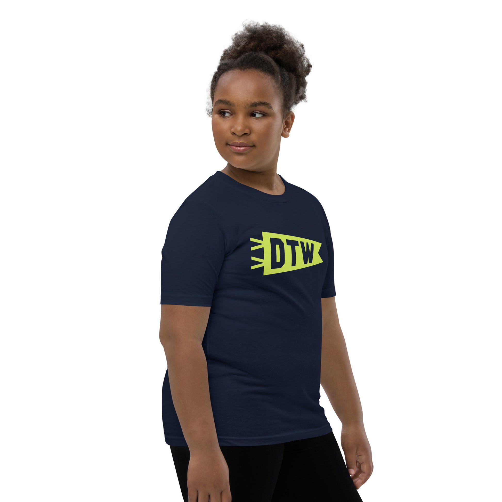 Kid's Airport Code Tee - Green Graphic • DTW Detroit • YHM Designs - Image 03
