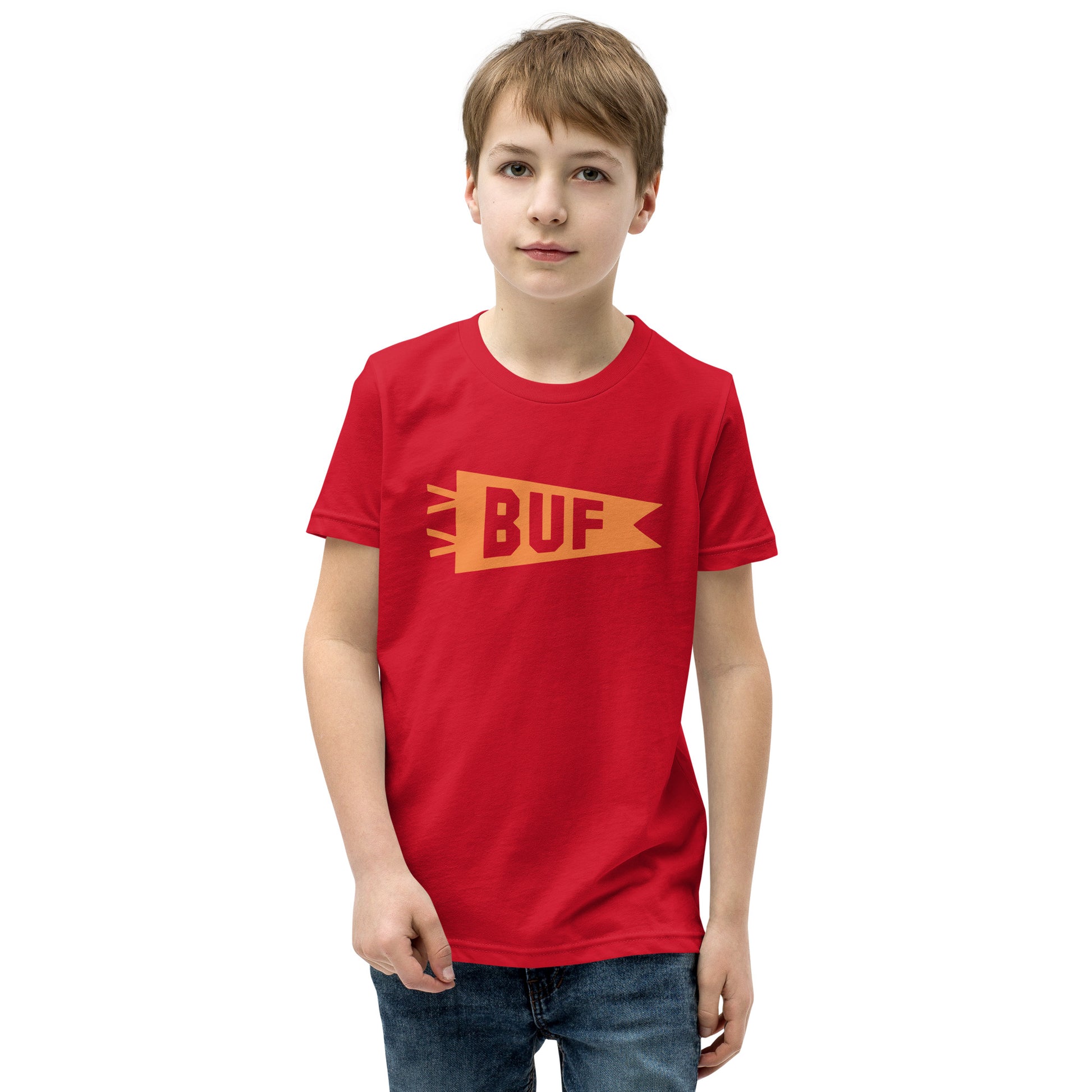 Kid's Airport Code Tee - Orange Graphic • BUF Buffalo • YHM Designs - Image 08