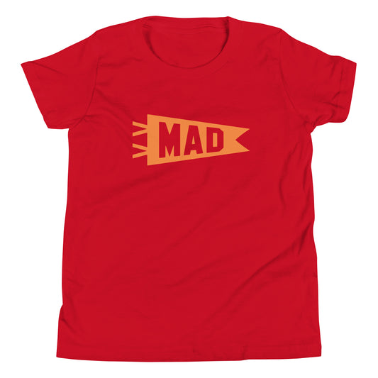 Kid's Airport Code Tee - Orange Graphic • MAD Madrid • YHM Designs - Image 02