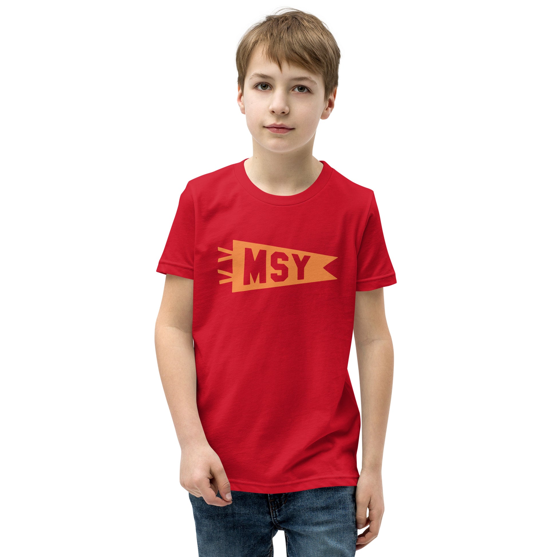 Kid's Airport Code Tee - Orange Graphic • MSY New Orleans • YHM Designs - Image 08