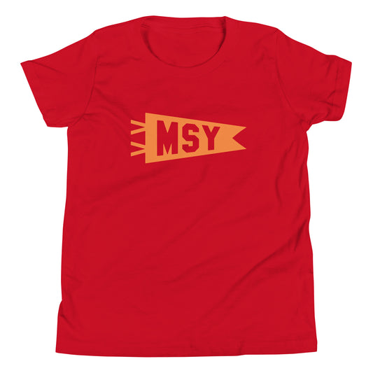 Kid's Airport Code Tee - Orange Graphic • MSY New Orleans • YHM Designs - Image 02