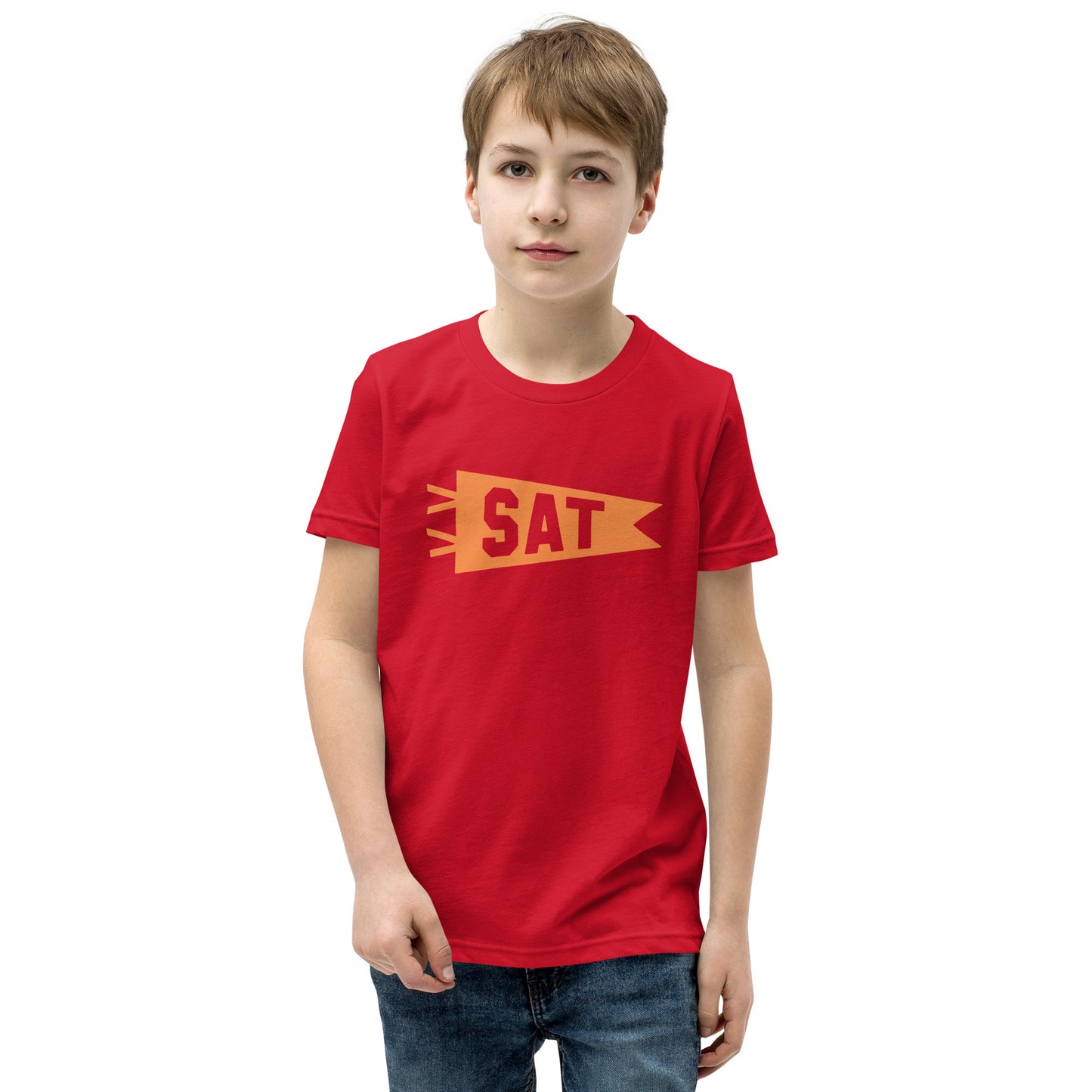 SAT San Antonio Kid's T-Shirt • Banner Design in Orange • YHM Designs - Image 08