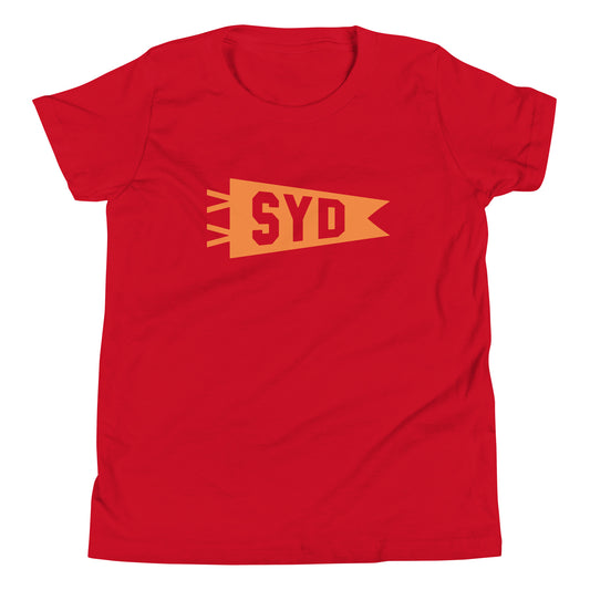 Kid's Airport Code Tee - Orange Graphic • SYD Sydney • YHM Designs - Image 02