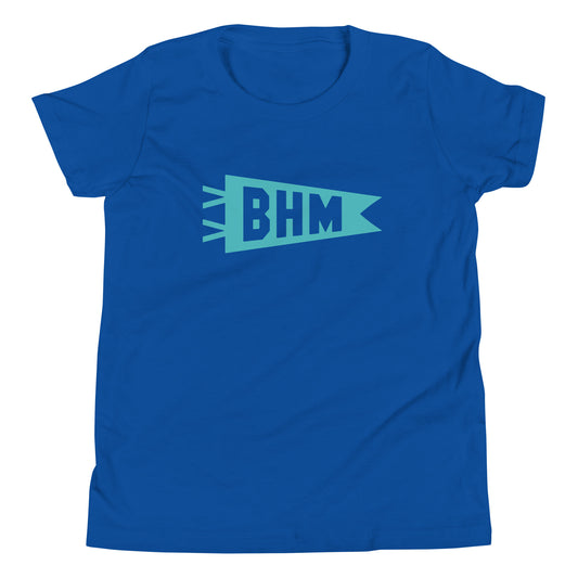 Kid's Airport Code Tee - Viking Blue Graphic • BHM Birmingham • YHM Designs - Image 02