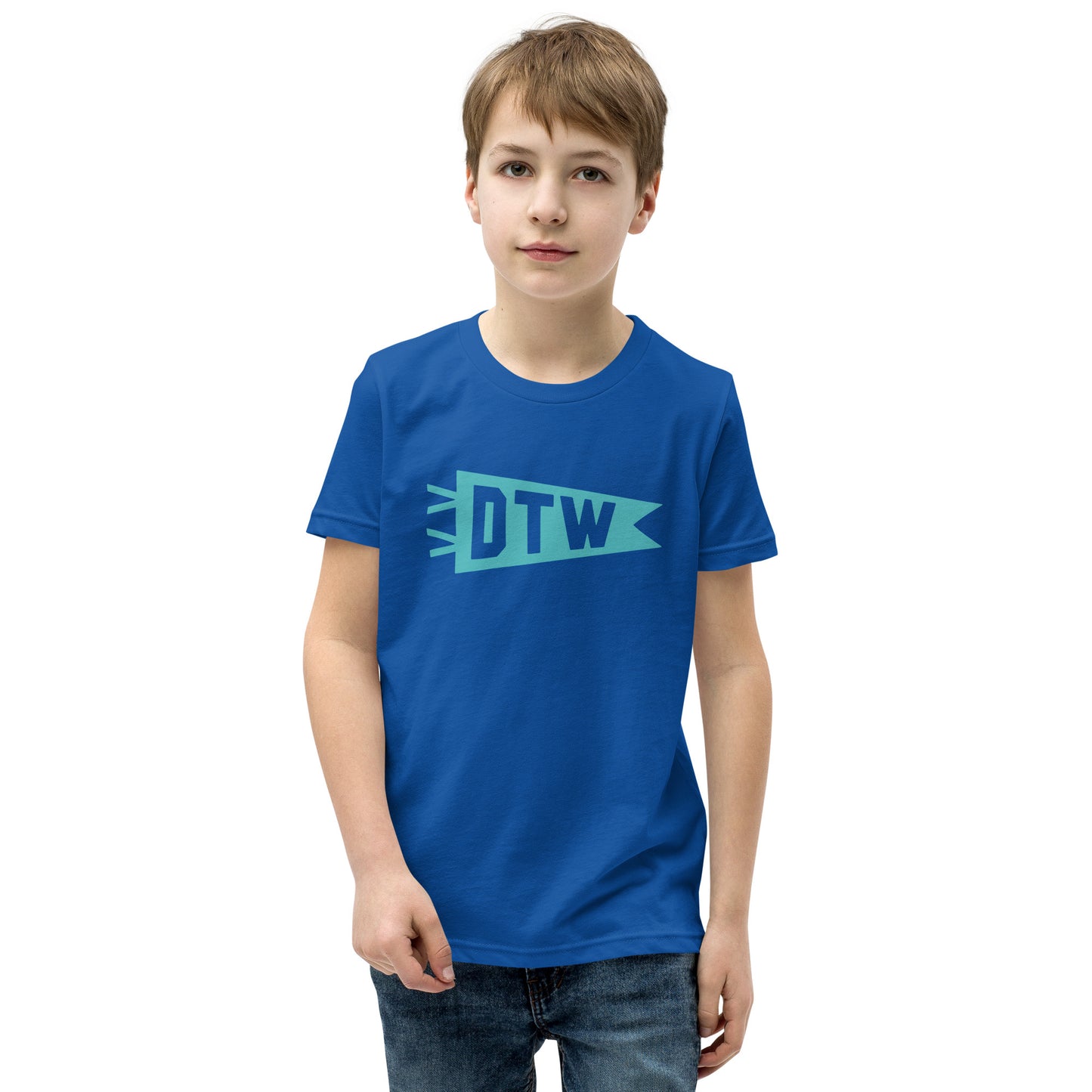 Kid's Airport Code Tee - Viking Blue Graphic • DTW Detroit • YHM Designs - Image 08