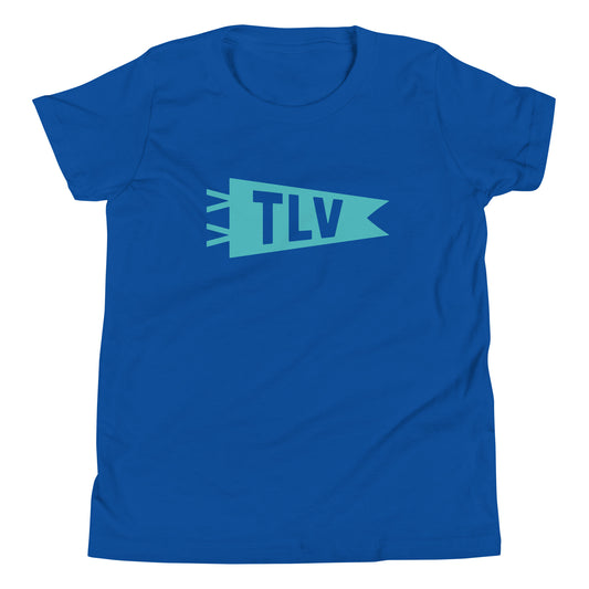 Kid's Airport Code Tee - Viking Blue Graphic • TLV Tel Aviv • YHM Designs - Image 02