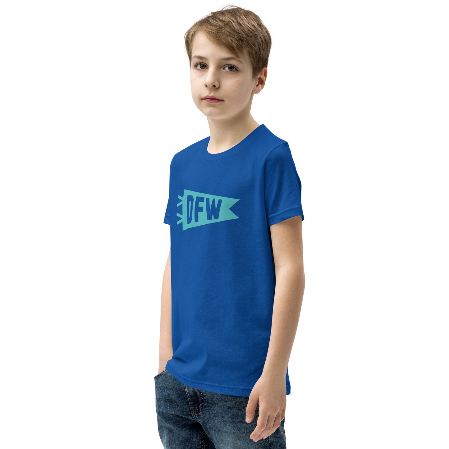 Kid's Airport Code Tee - Viking Blue Graphic • DFW Dallas • YHM Designs - Image 08