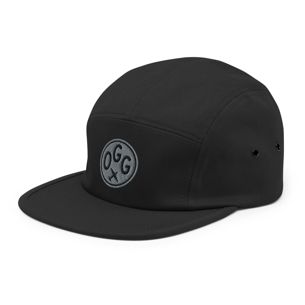 YHM Designs - OGG Maui 5-Panel Camper Hat with Airport Code - Travel Gifts for Him and Her - Roundel Design with Vintage Airplane - Image 1